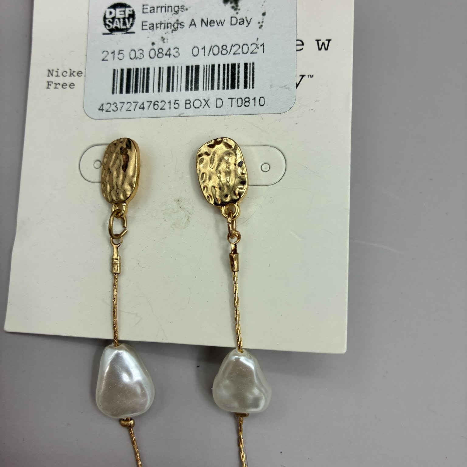 A New Day Dangle Earrings 3.5in Gold Tone Faux Pearl Drop