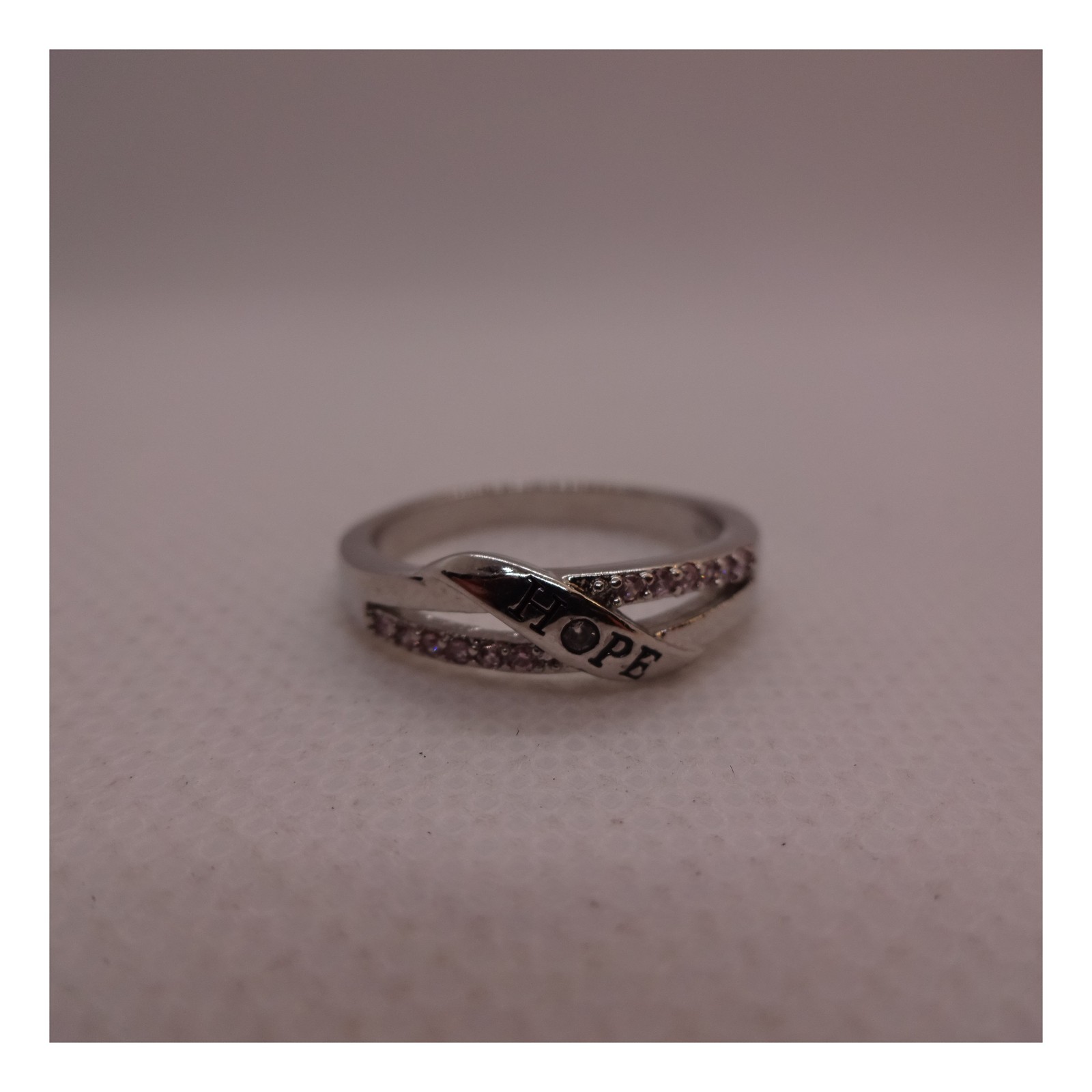 HOPE CrissCross Rhinestone Ring Size 5 &WingedHeart Band Ring Size 7 Silver Tone