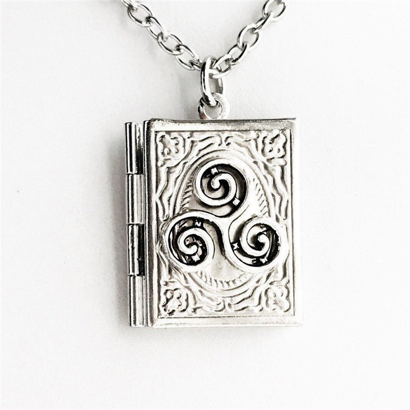 Vintage Book Locket Necklace Photo Picture Holder Antique Silver Pendant Gift