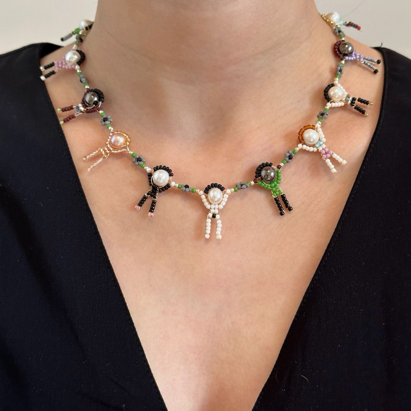 Evewear insj.kim villain necklace flower simple pearl imported rice beads