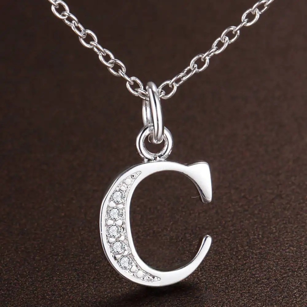 925 Sterling Silver Initial A-Z Letter Pendant Necklace CZ Personalized 18″ N162