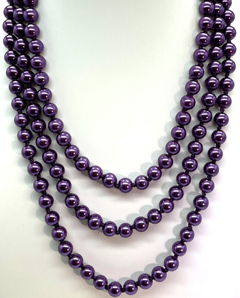 Necklace 36 Inch Dark Purple Pearls, Retro Style Length For Varied Looks