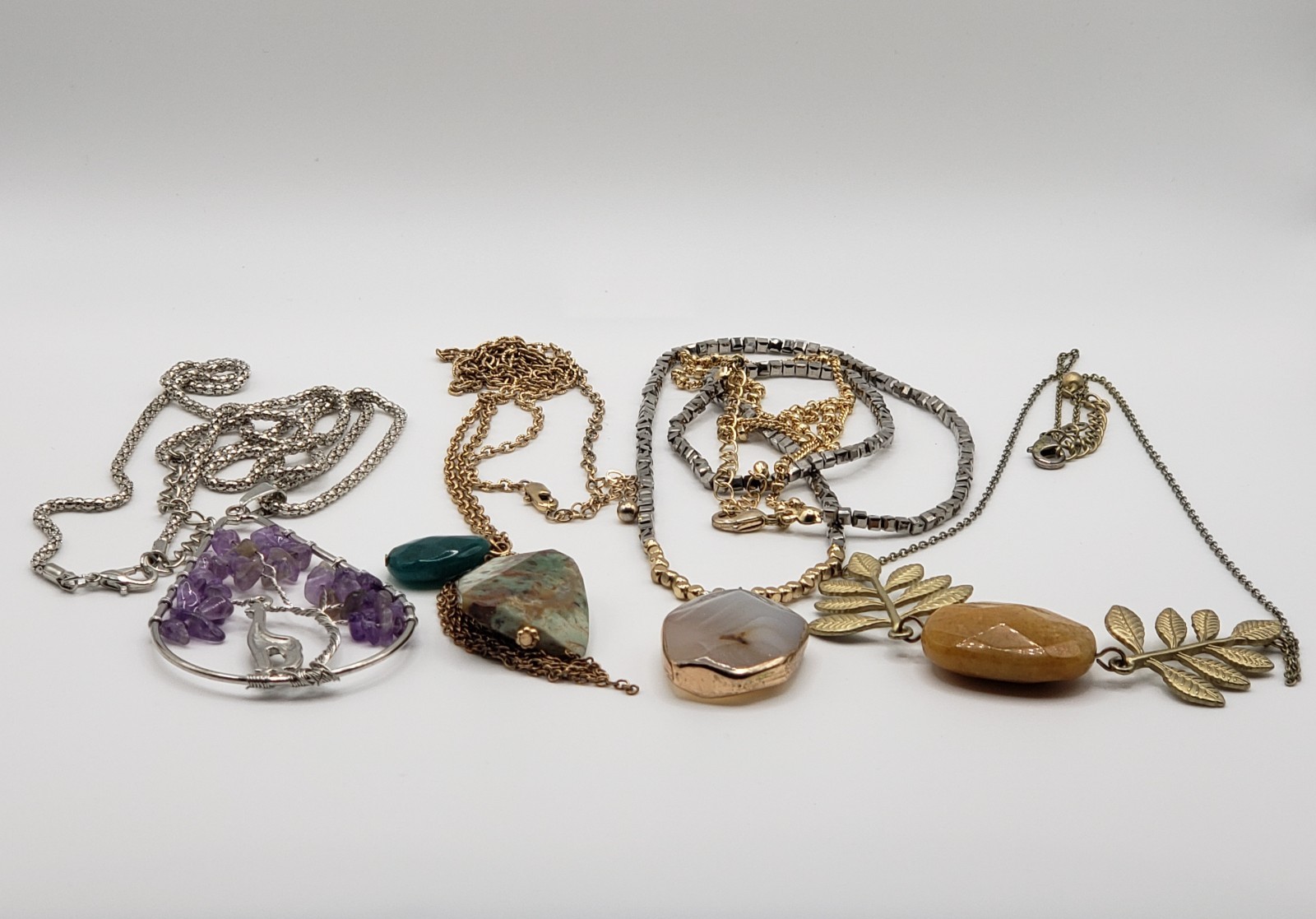 Nature-Inspired Jewelry Lot: Genuine Agate & Amethyst Tree of Life Necklaces
