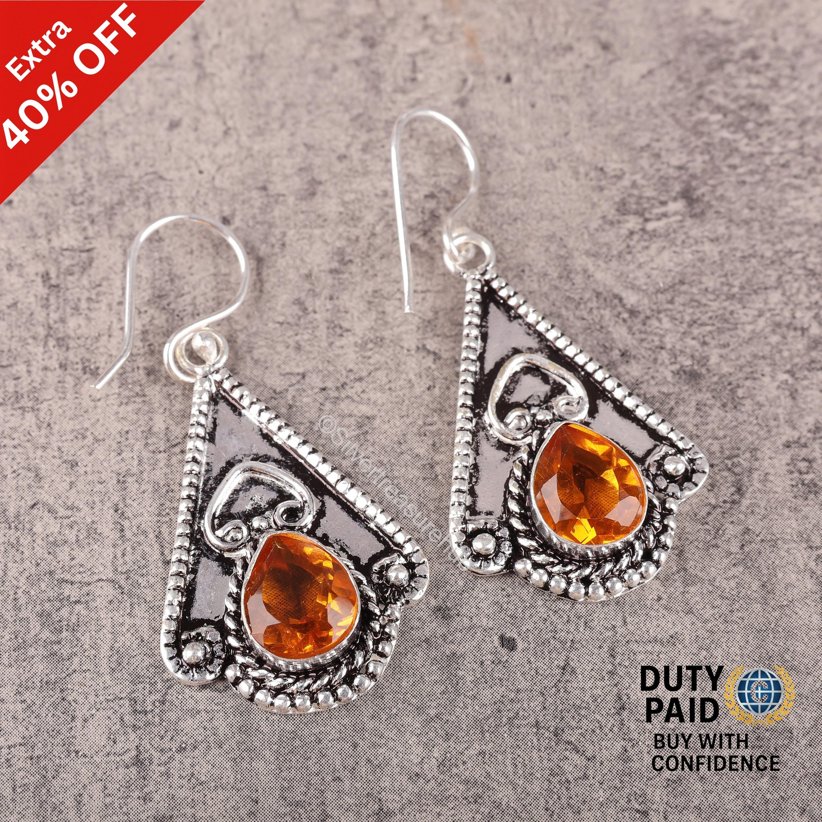 November Pear Citrine Stone Wedding Dangle Drop Wife Earrings Jewelry 925 Silver
