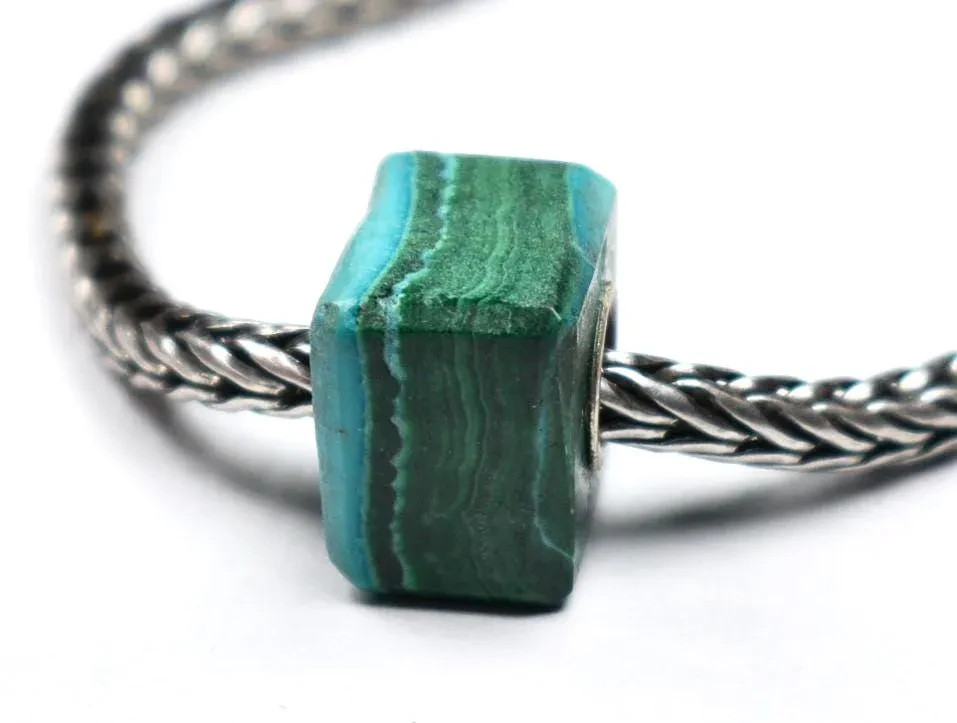 Azurite Malachite charm bead 12.2mm, full silver core, for European bracelets
