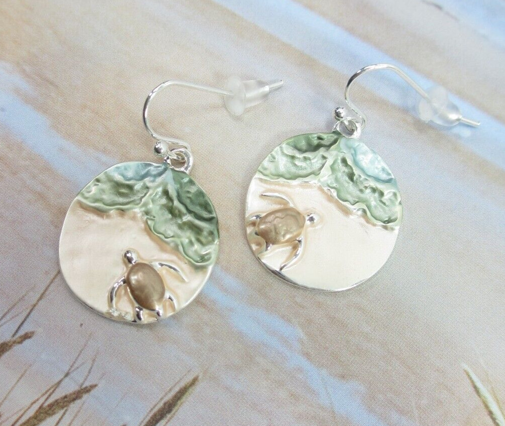 Beach Sea Turtle Earrings Summer Jewelry Ocean Coastal Beachcomber Charms Pierce