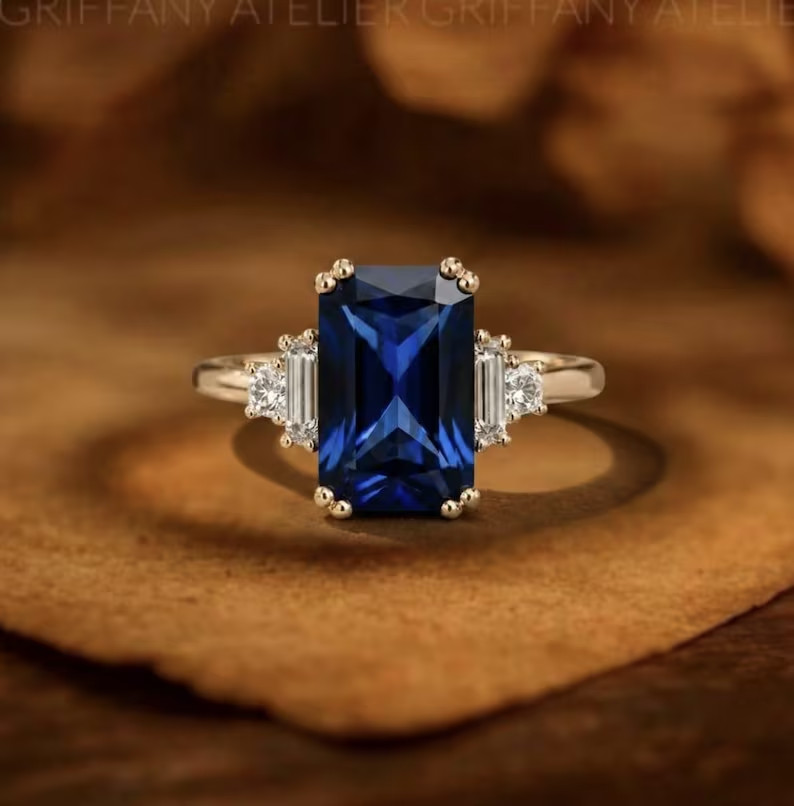 Lab Created Blue Topaz Ring, Base Metal: Brass Finish: Gold Plated, Gift
