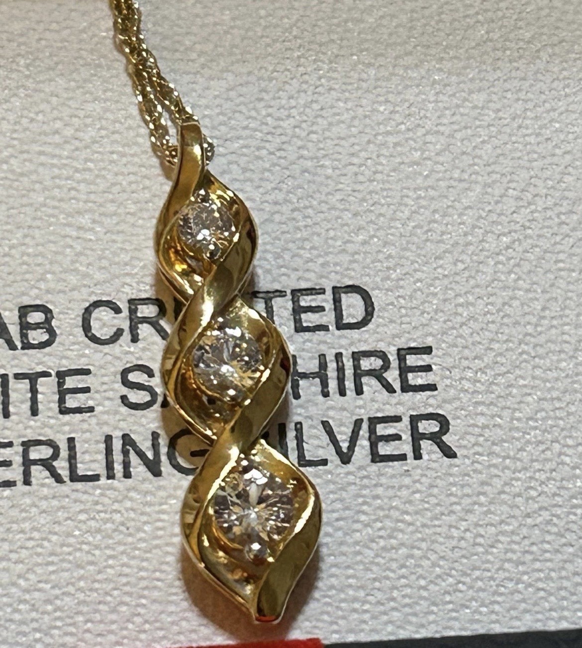 White Sapphire 14K Gold Over Silver . Base Metal Is Silver. 18” Long.