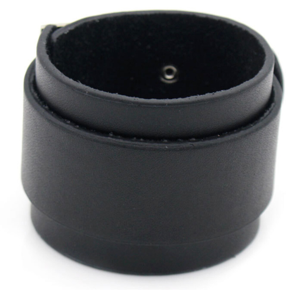 Men’s Punk Rock Wide Leather Cuff Bangle Bracelet Adjustable Wristband Black
