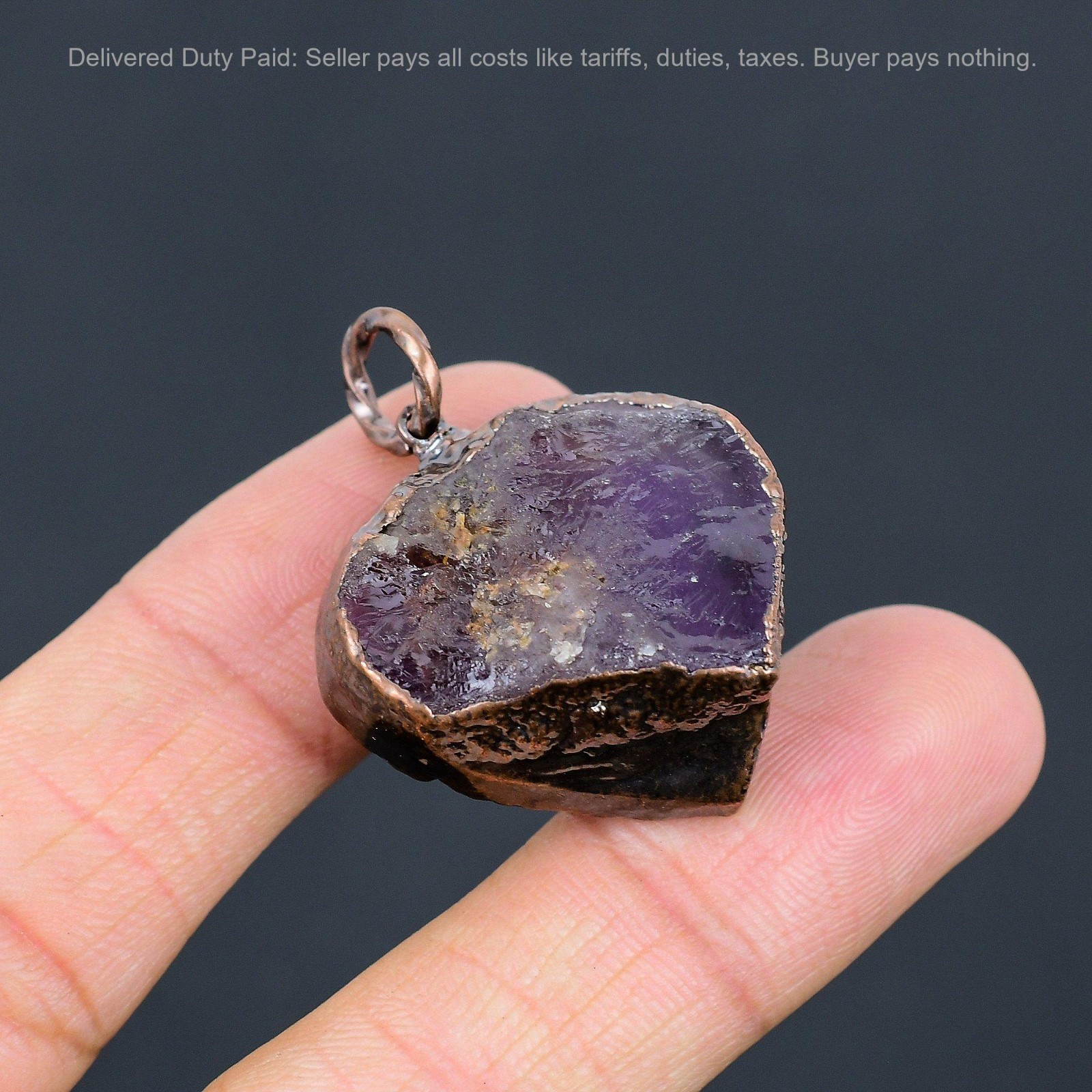 African Amethyst Rough Stone Copper February Birth Elegant Electroformed Pendant