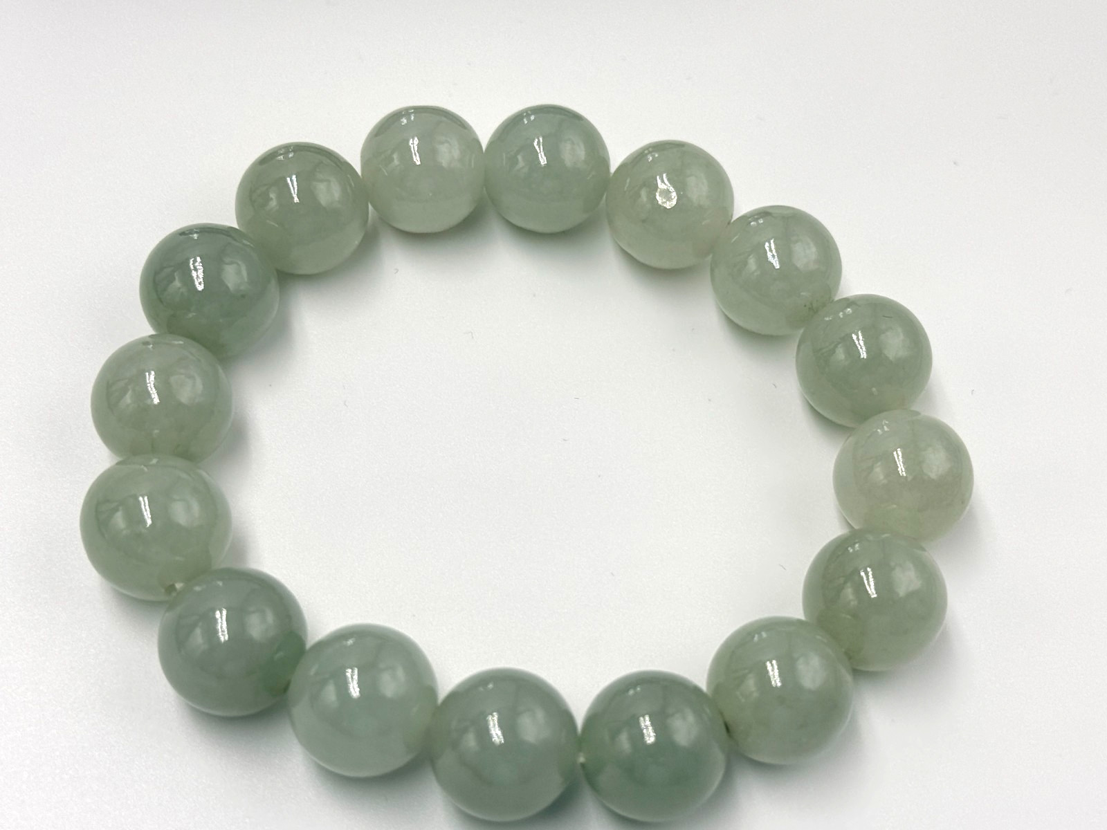 Certified Natural Grade A Jadeite Jade Beaded Bracelet Green 13.7 mm #500705