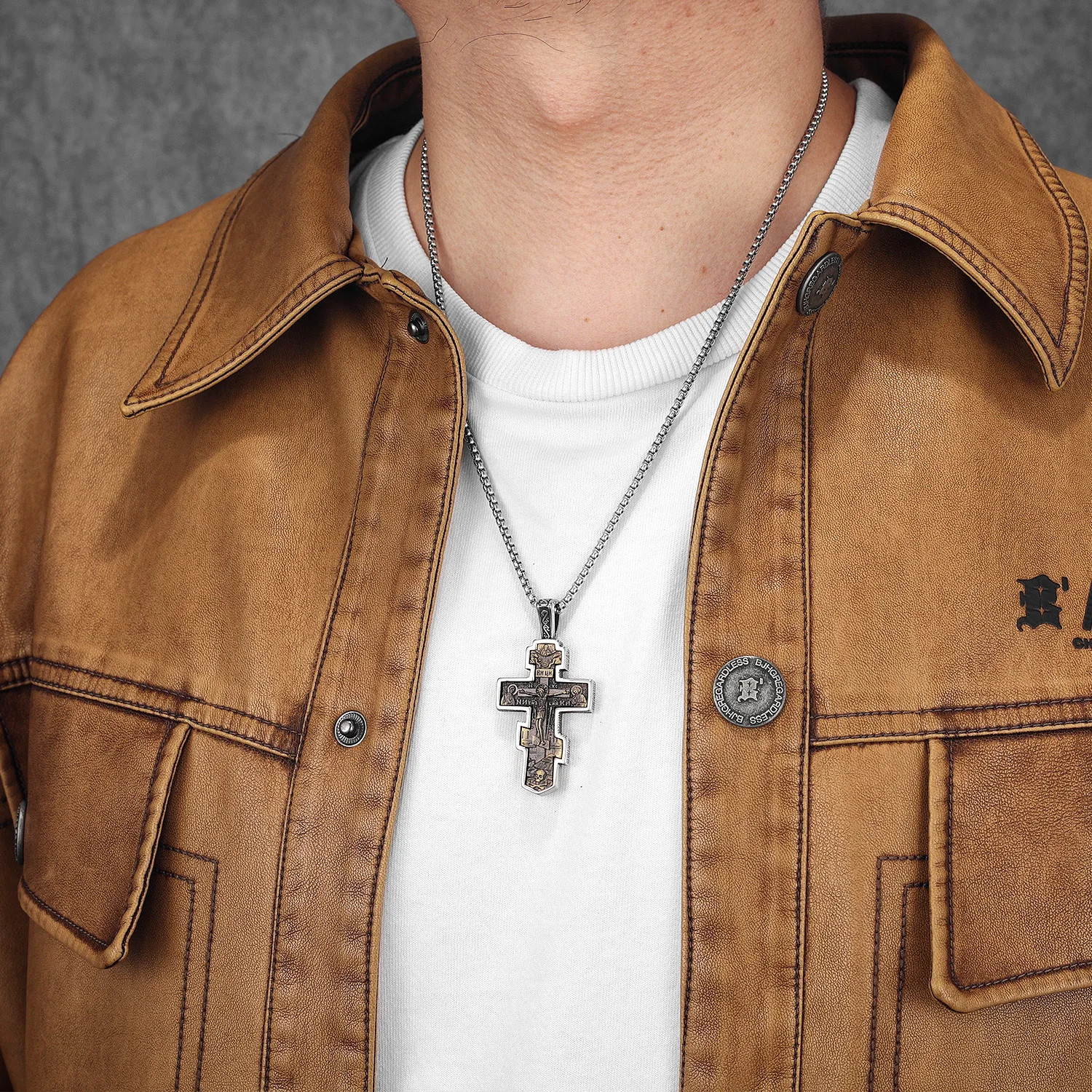 Exorcist Jesus Cross Brass Stainless Steel Men Necklaces Pendant Chain Punk for