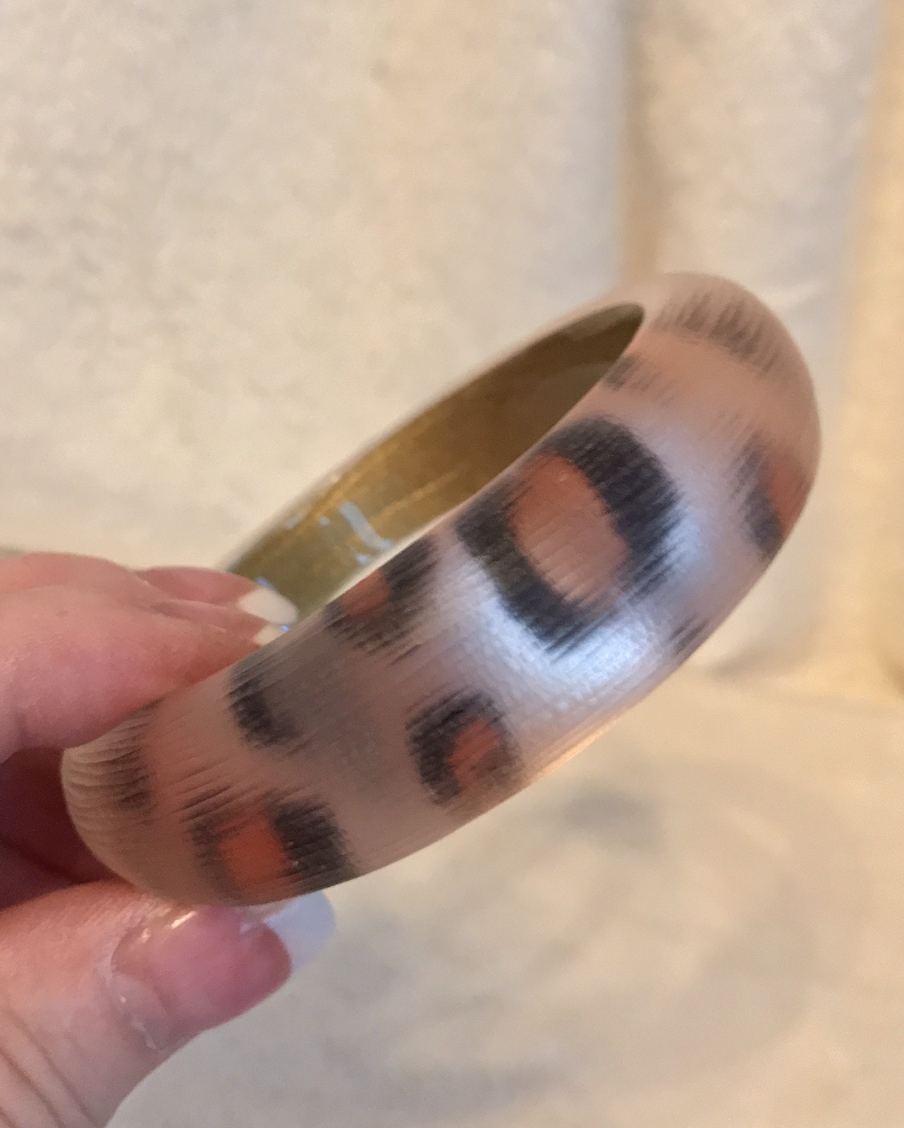 ALEXIS BITTAR Wide Pink Orange Black Leopard LUCITE Tapered Bangle Bracelet
