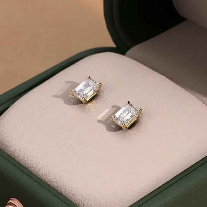 1.5 Ct Emerald Cut Lab Grown Diamond Earrings Studs Birthday Gift For Her