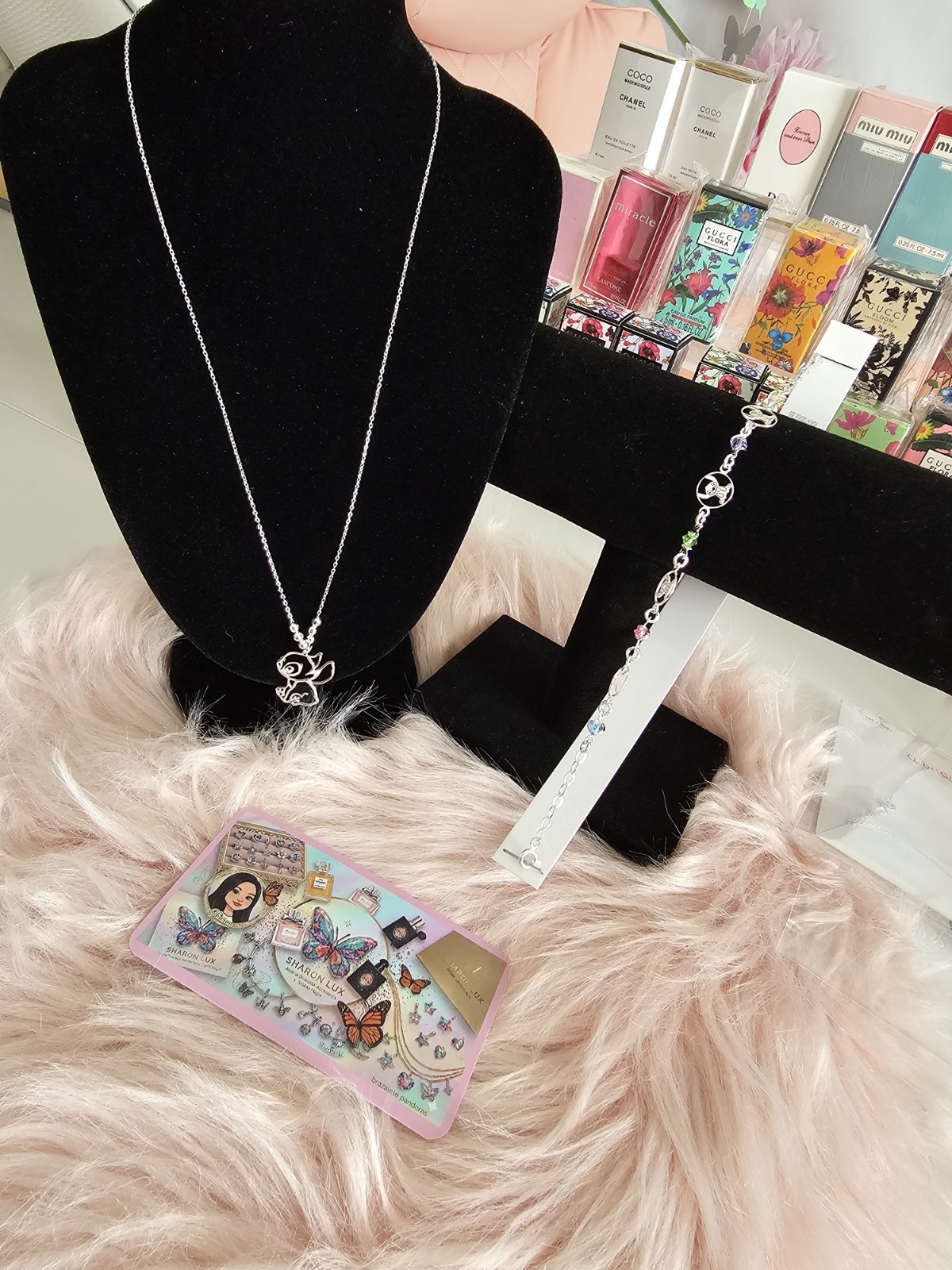 Silver Tone Mouse Charm Pendant Necklace, Cable Chain, Stich Set Plata Pura 925