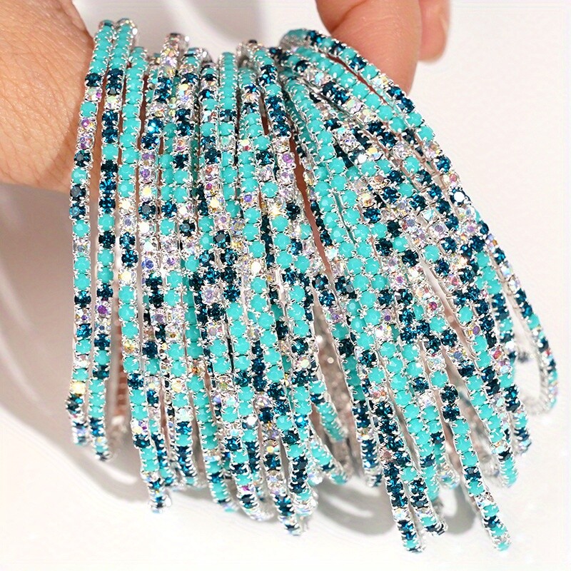 50/100 PCS (Random) Multicolor Rhinestone Elastic Stackable Bracelet Set