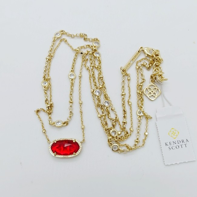 Kendra Scott Elisa Gold Crystal Multi Strand Necklace in Berry Red Glass