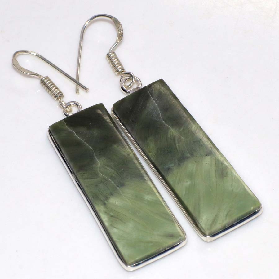 925 Silver Plated Larsonite Jewellery Earrings Handmade Gemstone Size 2.2″ GW