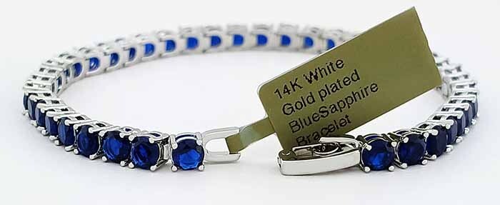 LAB CREATED 14.54 Cts BLUE SAPPHIRE TENNIS BRACELET 14K WHITE GOLD PLATED – NWT