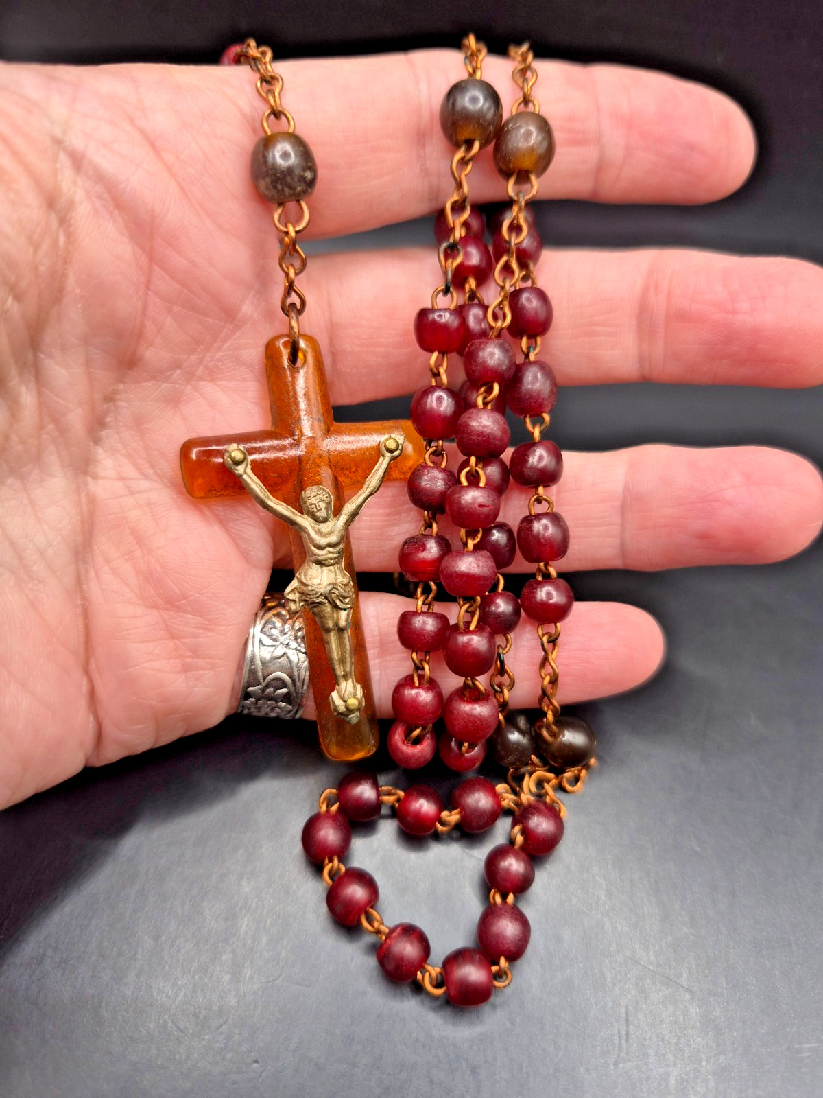 Vintage Made in Ireland Bakelite Rosary Beads With Crucifix, Length 18.5″