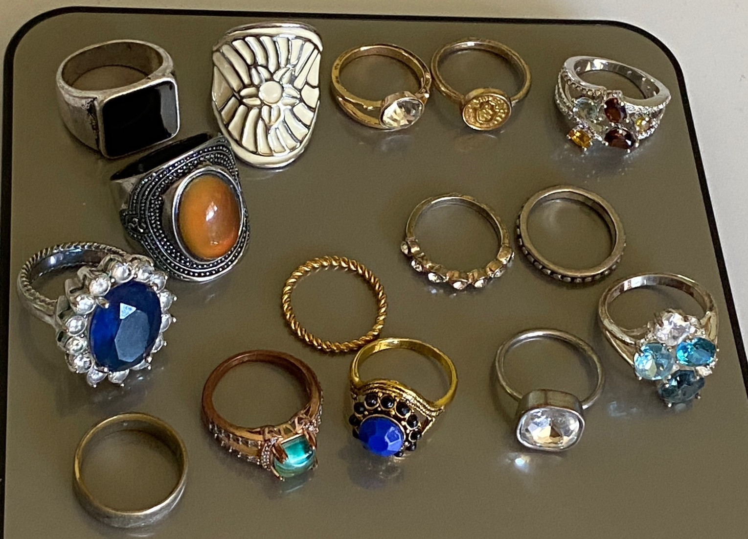 Lot of 15 Costume Rings Various Styles & Sizes