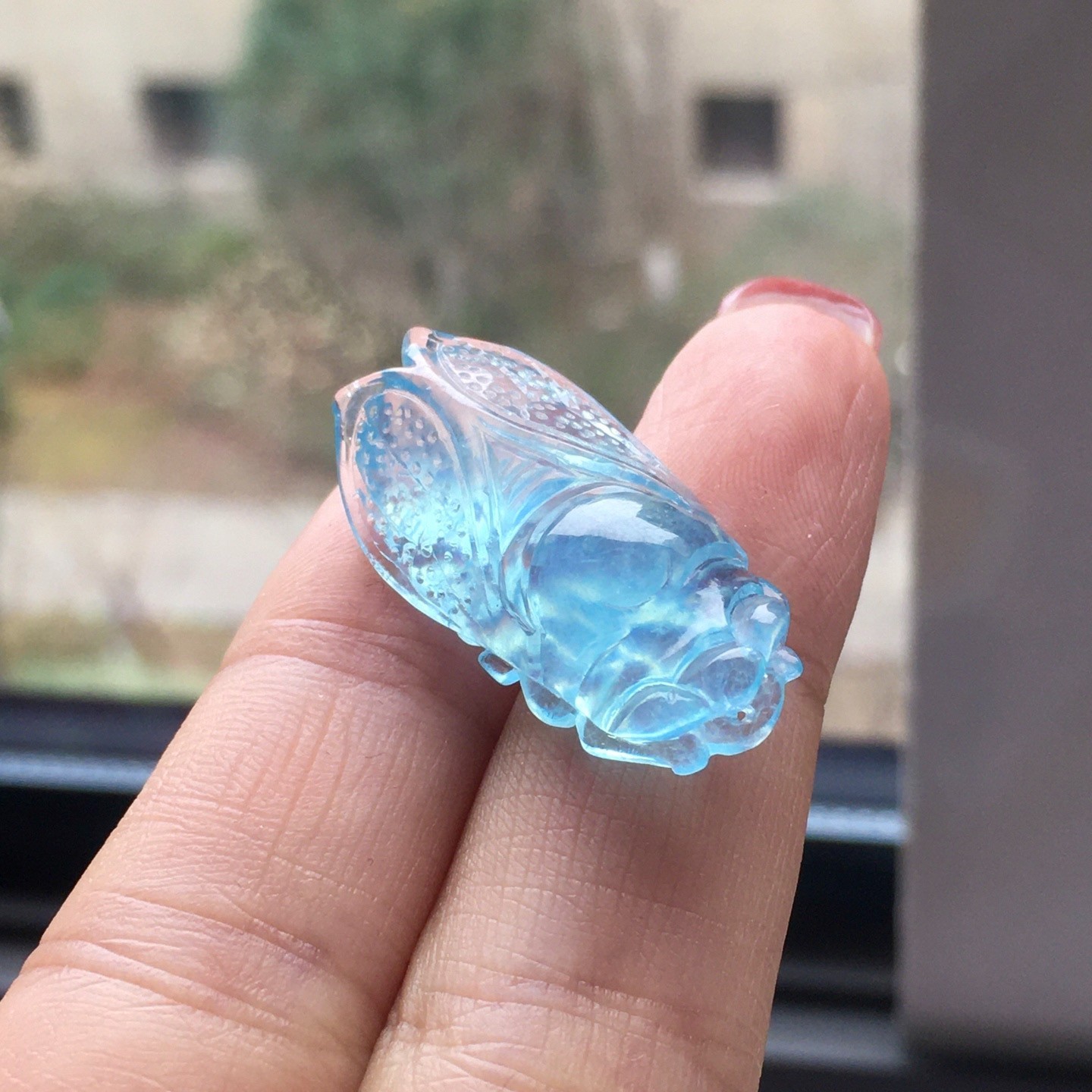 31.8*15.2*8.9mm Natural Aquamarine Gemstone Crystal Carved Pendant