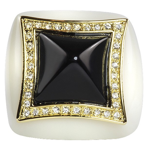 White Black 18K Yellow Gold Plated Crystal Resin Fashion Cocktail Ring