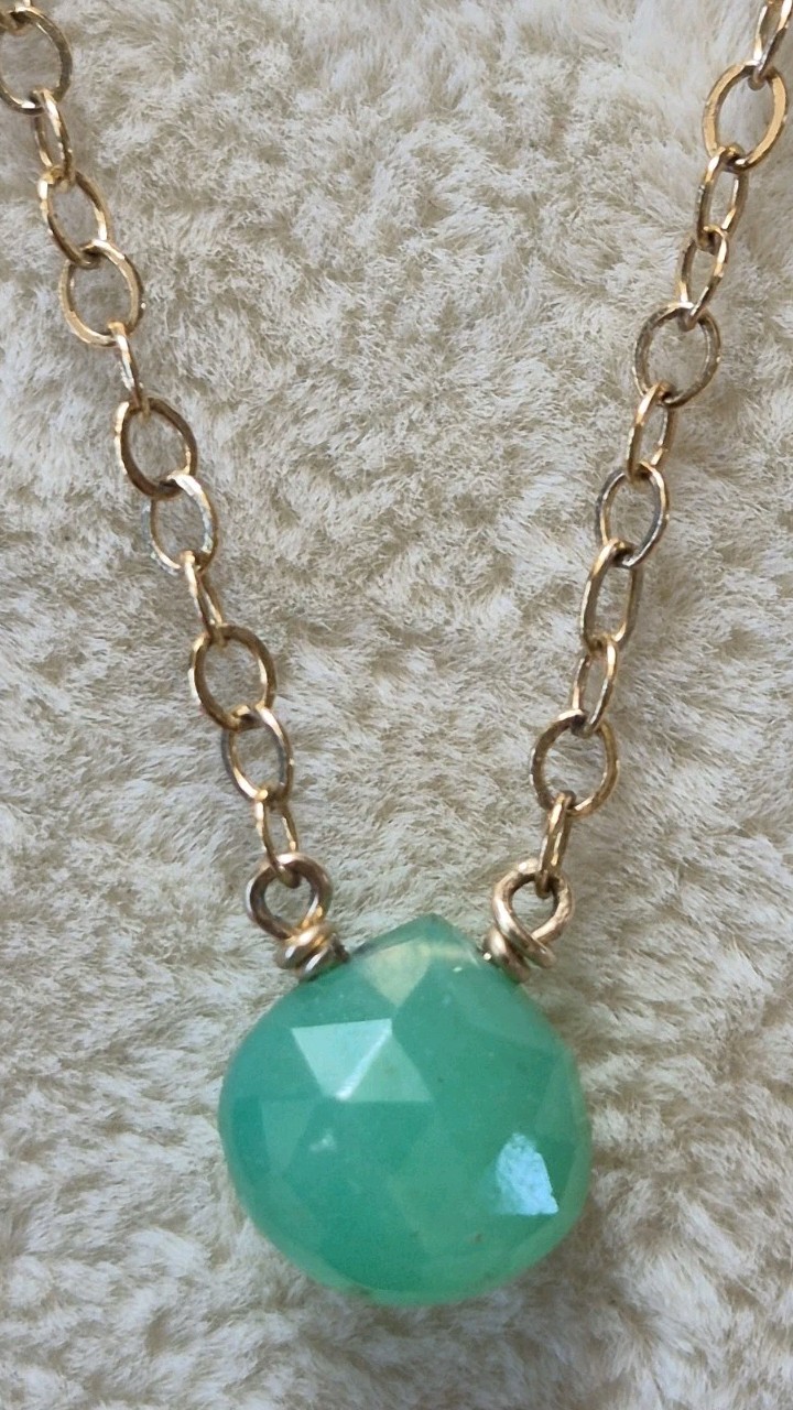 Leila Necklace Lite Green Faceted Stone Gold Filled 16″ Chain Spring Ring Clasp