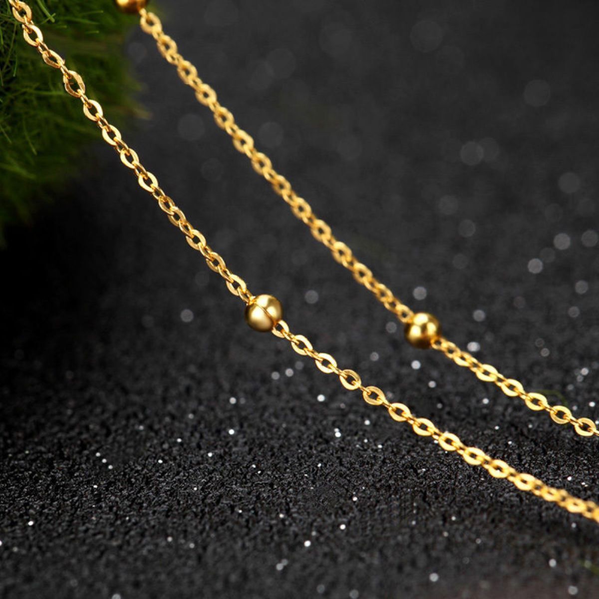 Authentic 18k Yellow Gold Chain Women Luck Beads With O Link Necklace 20inch