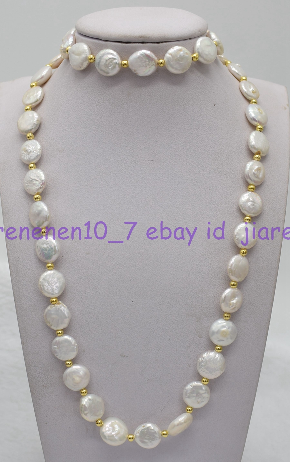 Natural 11-12mm White Coin Freshwater Pearl Necklace Bracelet 18&7.5in Z2283
