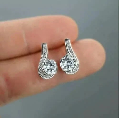 Round Cut Simulated Diamond Women’s Charm Stud Earring In 14k White Gold Plated