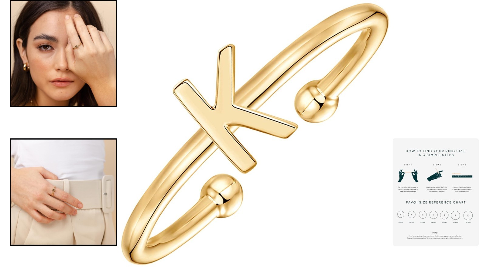Stylish Hypoallergenic 14K Gold Initial Ring – Adjustable Band for All Occasions