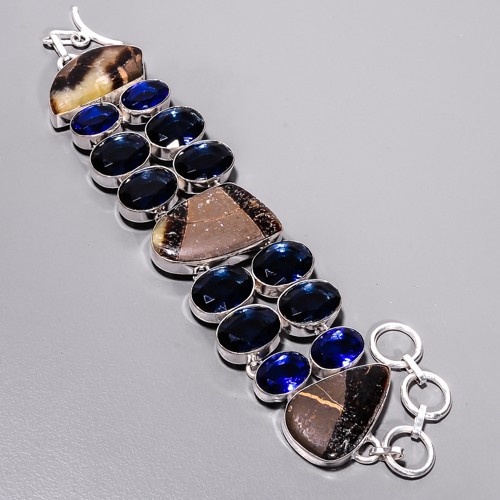 Septerian Stone, Blue Sapphire Simulated 925 Silver Plated Bracelet 7-7.99″ T4