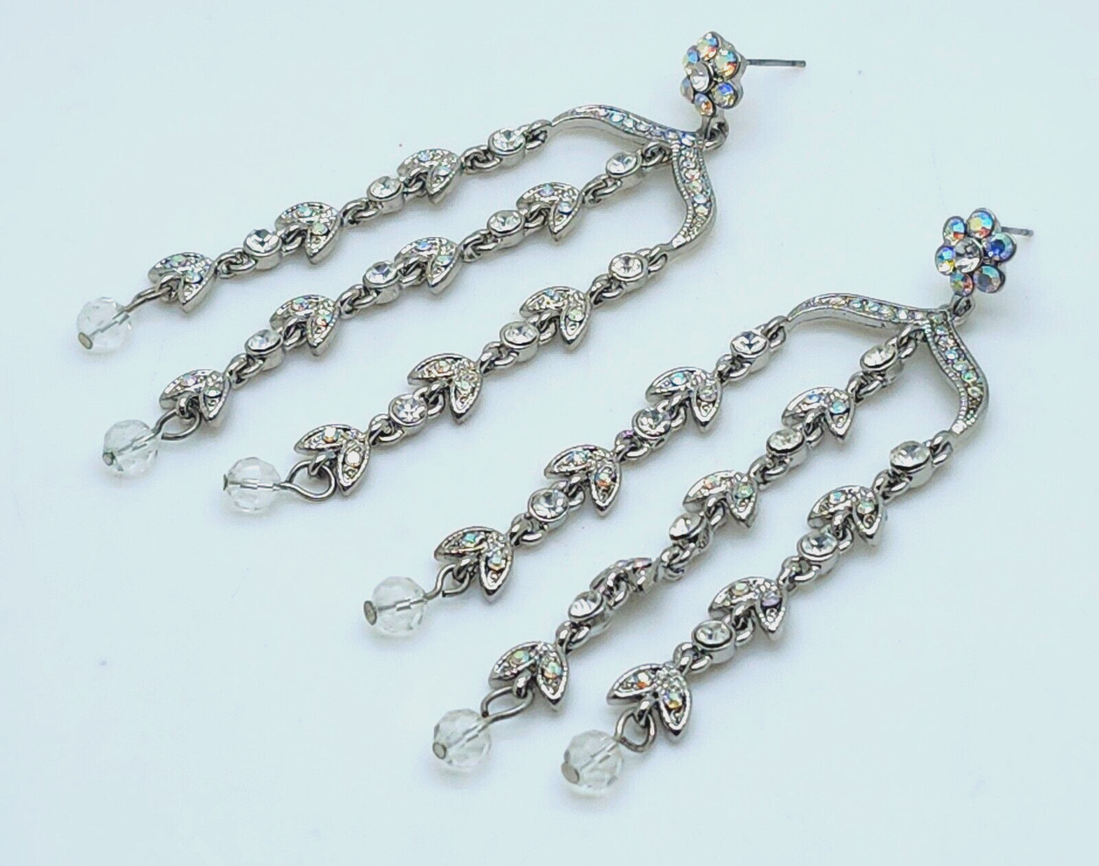 3.25″ Long clear ab Rhinestone 3 Line Dangling Chandelier fashion party Earrings