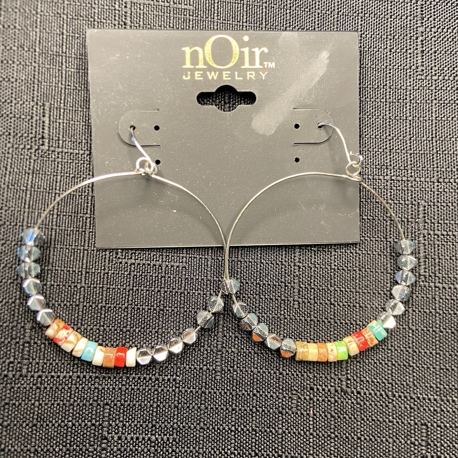 nOir Jewelry Silver Tone Round Beaded Hoop Dangle/Drop Hook Earrings Multicolor