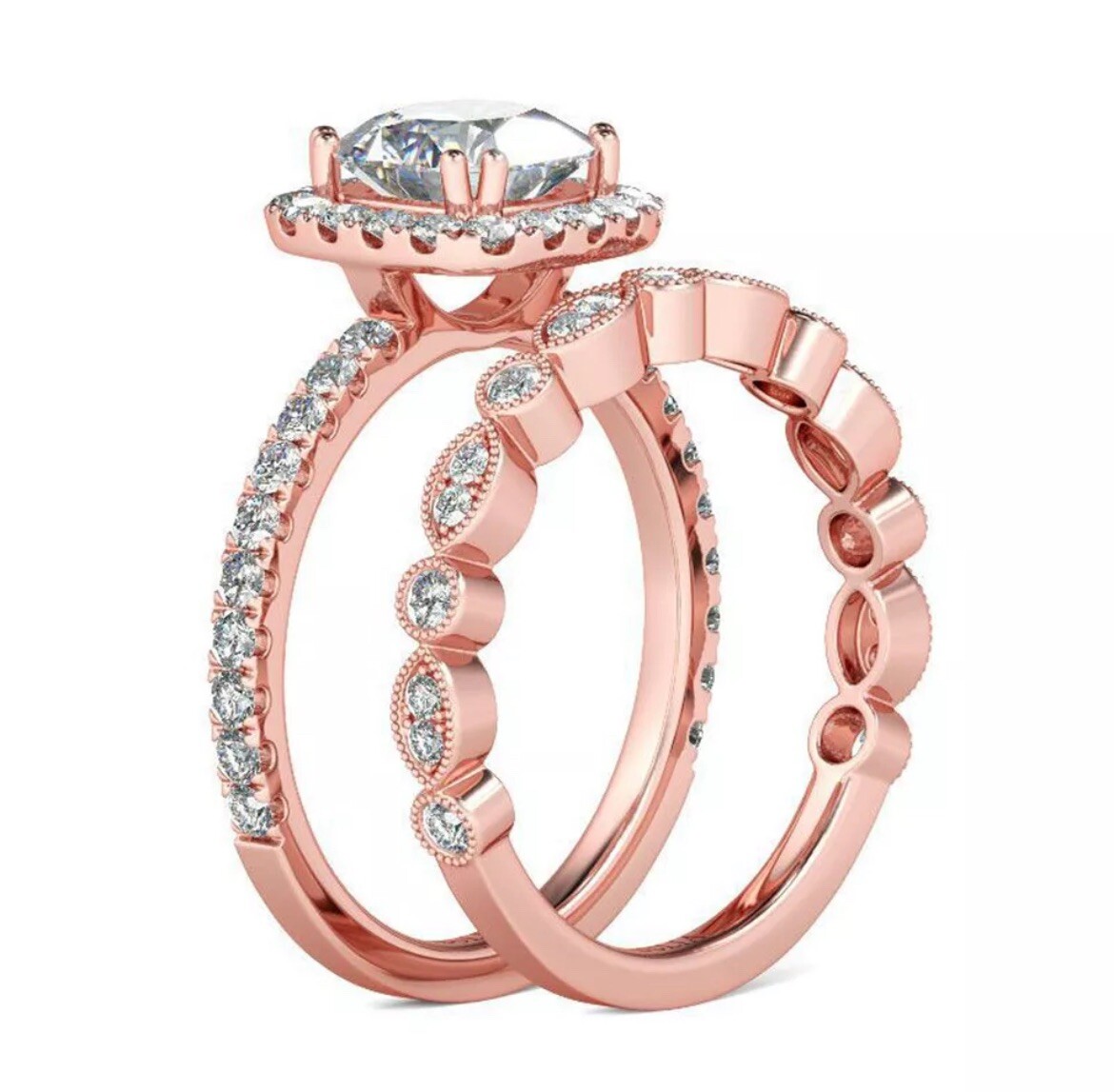 2-in-1 Fashion Lady Zirconia Ring Creative Set Accessories Engagement SZ 6.5