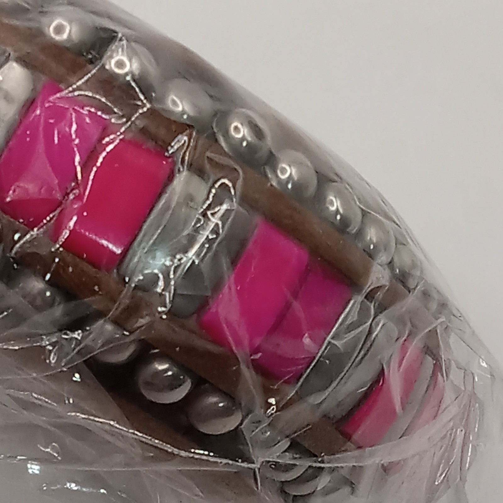 PINK RED Silver Studded Wood Bangle BRACELET Goth Boho Artisan INDIA Antika