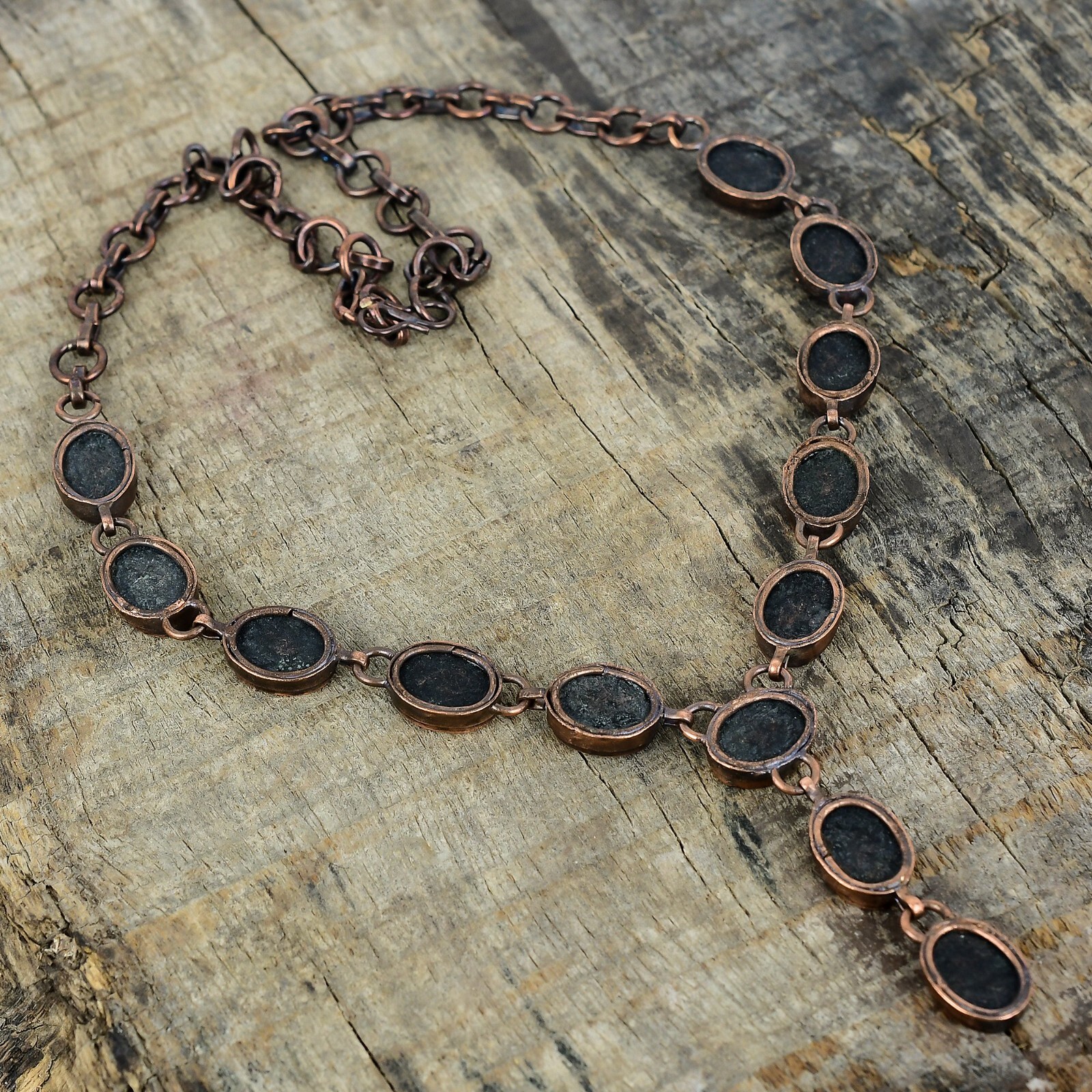 Valentines Sale Copper Oval Natural Abalone Shell Chain Electroformed Necklace