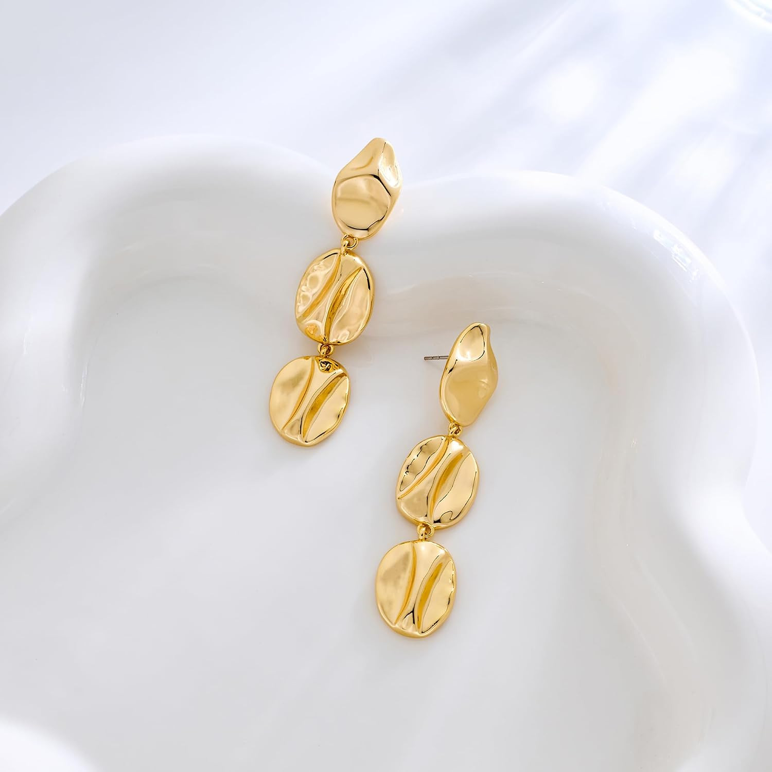 Gold Dangle Earrings for Women,Chunky 14K Gold Plated Drop Dangle Stud Earrings