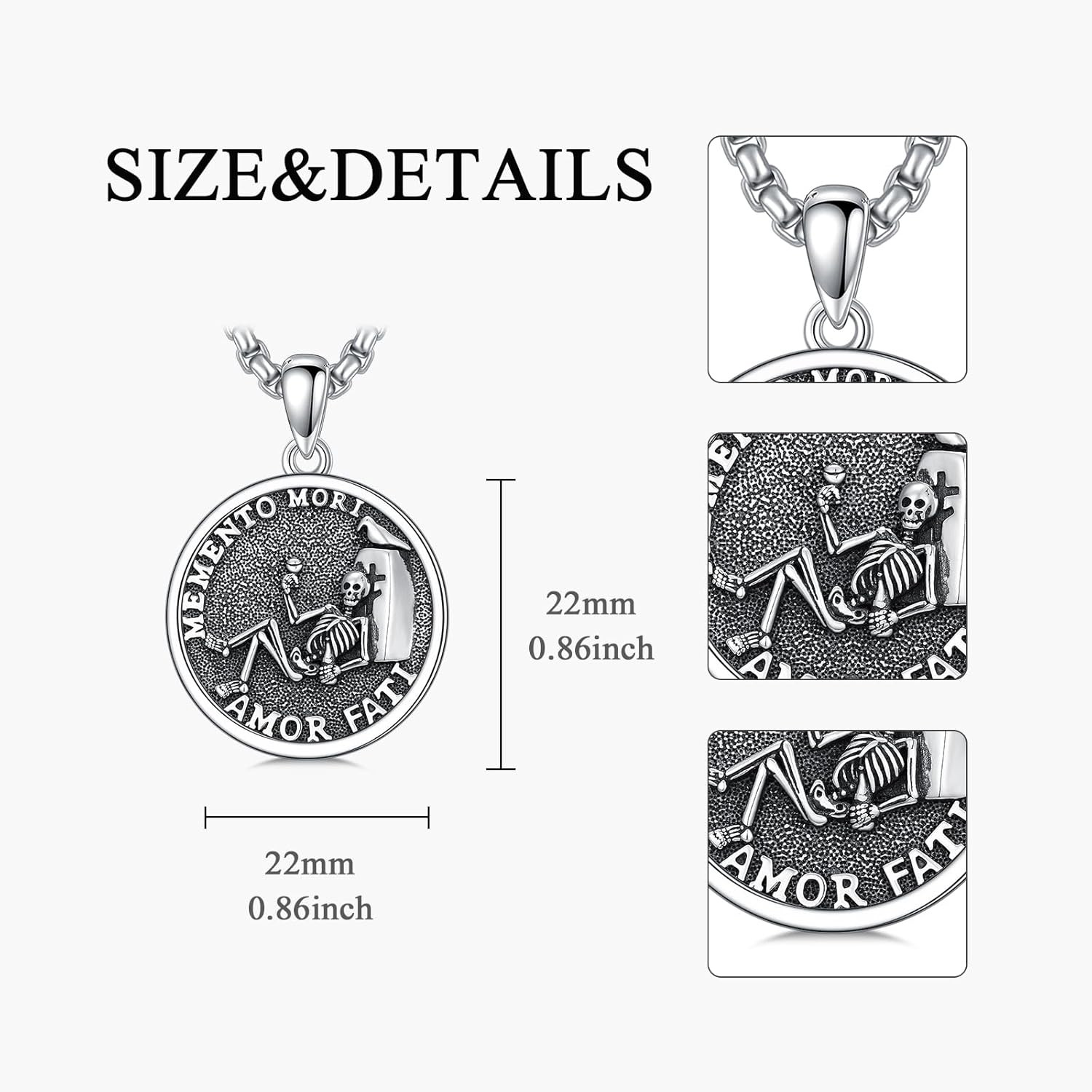 Memento Mori Unus Annus Necklace Sterling Silver Death Skull Hourglass Pendant