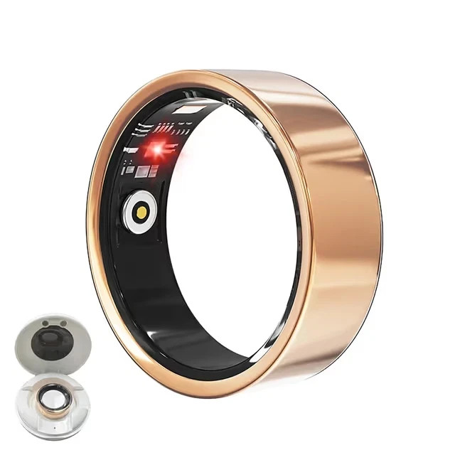 Smart Fitness Tracker Ring HR BP SpO2 Sleep Activity Monitor IP68 Gold Size 7