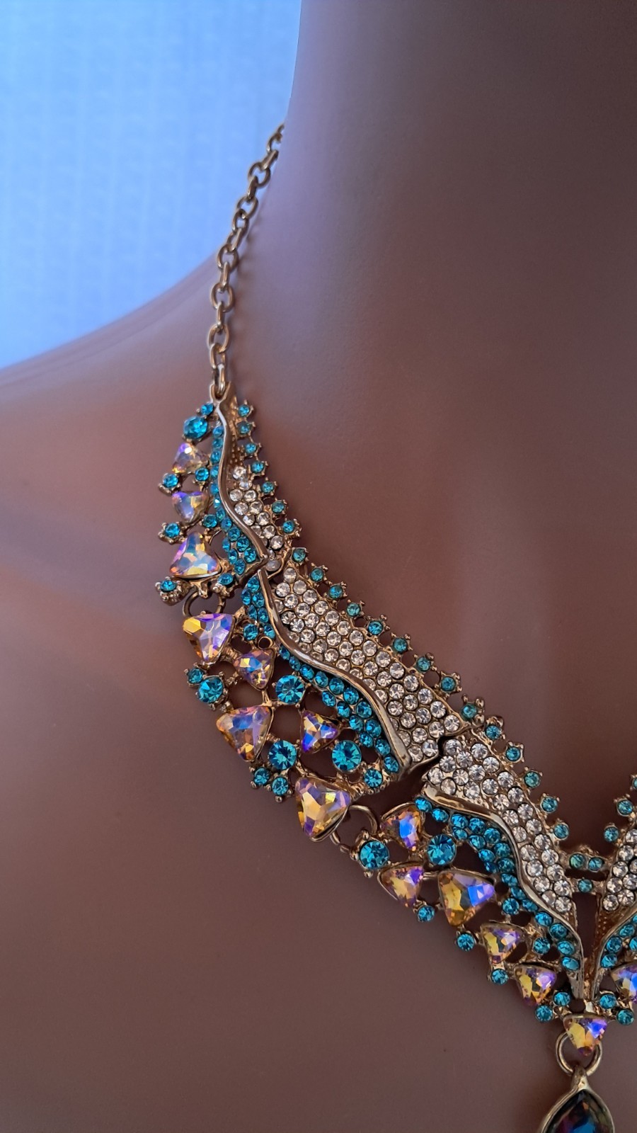Eye Candy Mermaid Tail Rhinestone Gold Statement Necklace