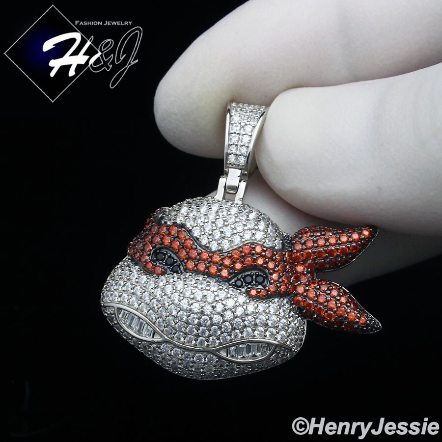 925 STERLING SILVER ICY BLING CZ TEENAGE MUTANT NINJA RED TURTLE PENDANT*SP413