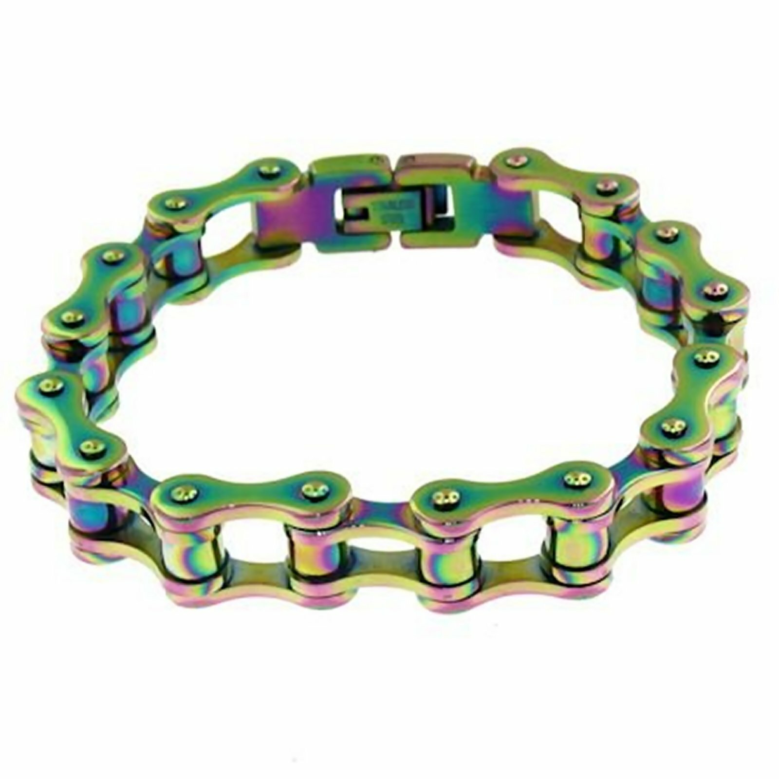 Rainbow Bike Chain Bracelet Mens Womens Stainless Steel Derailleur Cuff 8 Inch