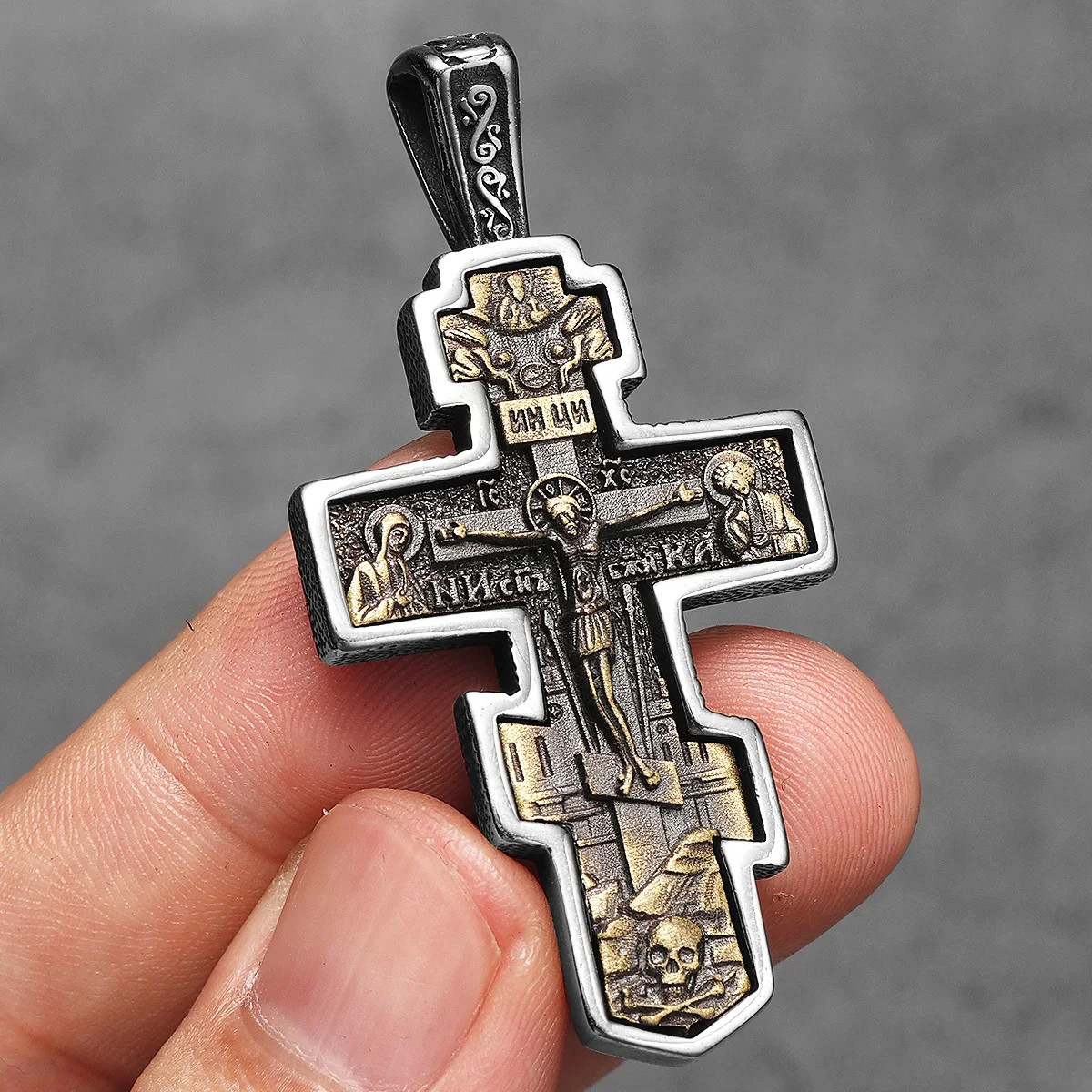 Exorcist Jesus Cross Brass Stainless Steel Men Necklaces Pendant Chain Punk for
