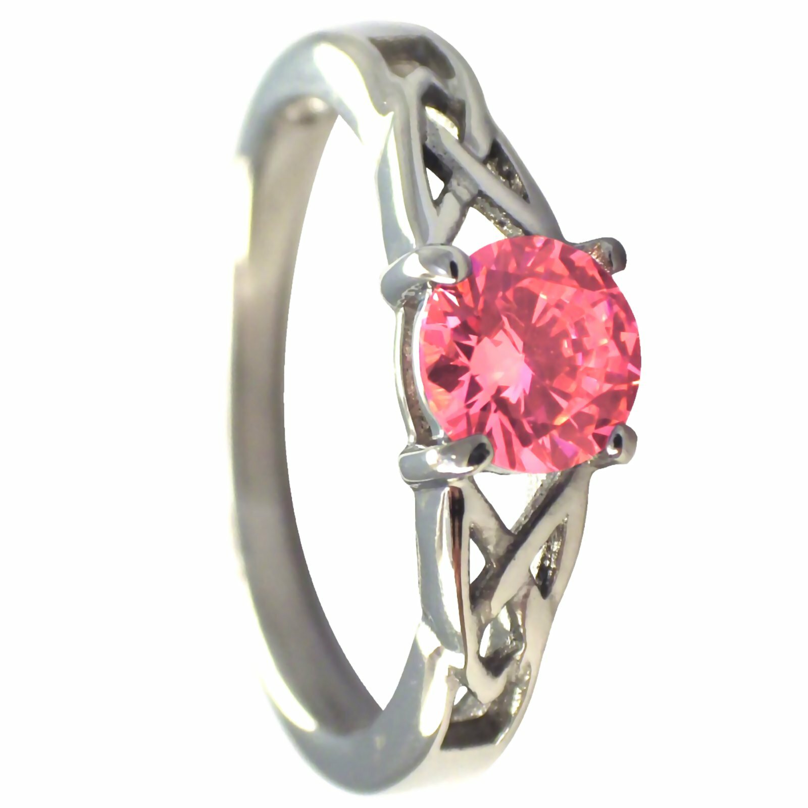 Celtic October Birthstone Ring Pink Cubic Zirconia Stainless Steel Band Sz 5-11