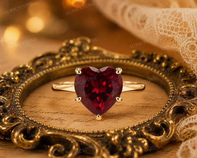 Lab Created Red Ruby Ring, Base Metal: Brass Finish: Gold Plated