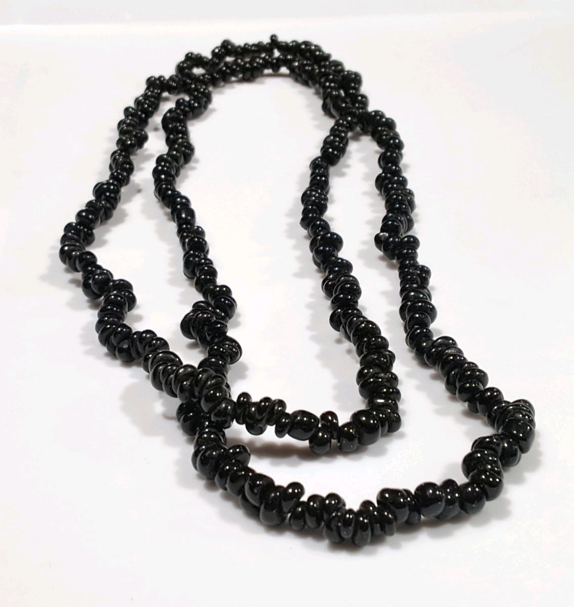 Vtg Black Beaded Necklace Ball/Bead Chain Long Length Over 36in No Stone