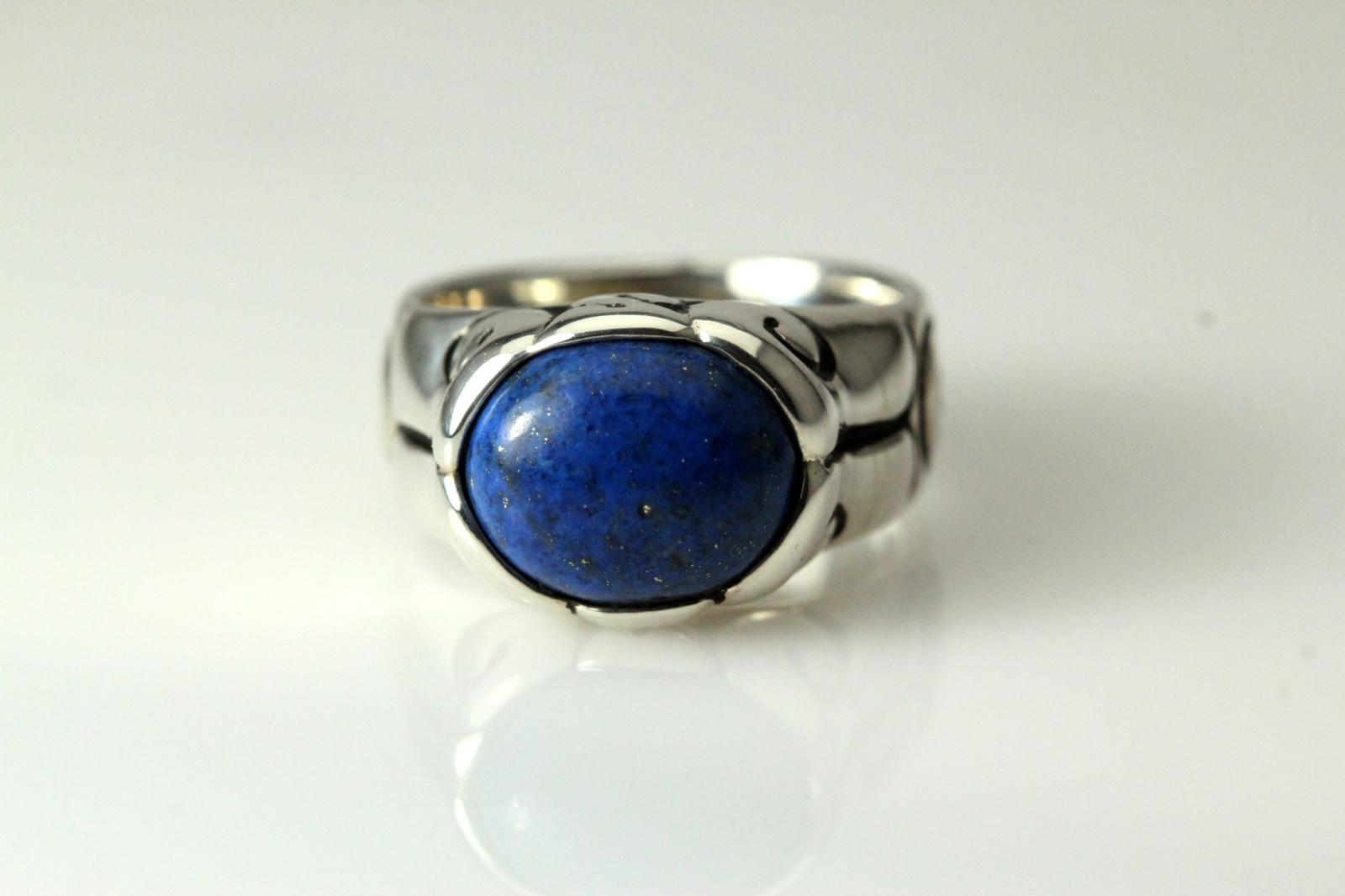 Oval Blue Lapis Sterling Silver 925 Size 6.75 Ring 9.4 Grams (RIN4788)