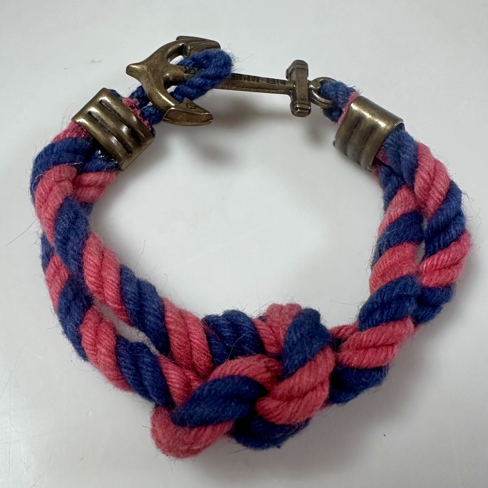 Pre-owned Kiel James Patrick Triton Rope Bracelet sml Red/Blue twist anchor knot